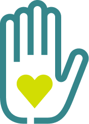 Outline of a hand with a heart shape in the center of the palm.