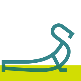A stylized logo of a skateboarding figure in black, with teal and yellow accents, set against a white background.