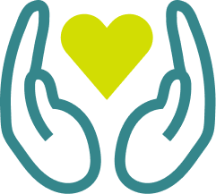 Two hands cupping a green heart