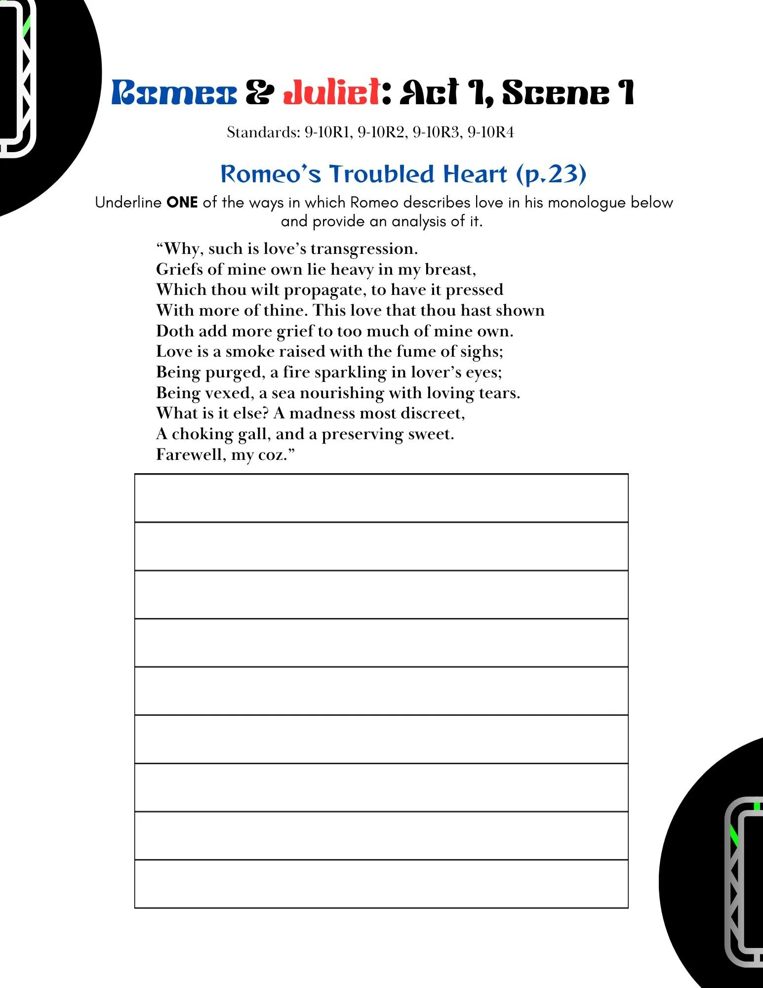 Romeo and Juliet: Act 1 Interactive Notes/Workbook | High Flyer Version