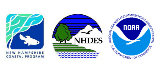 Logos of the New Hampshire Coastal Program, NHDES, and NOAA Oceanic and Atmospheric Administration.