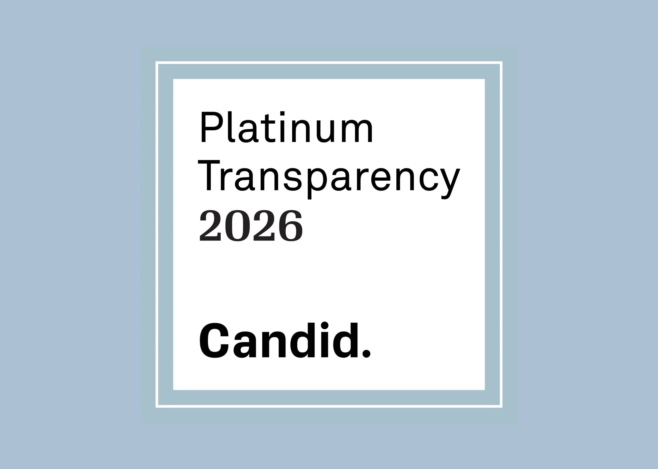 A sticker that says 'Platinum Transparency 2026 Candid' on a light blue background.