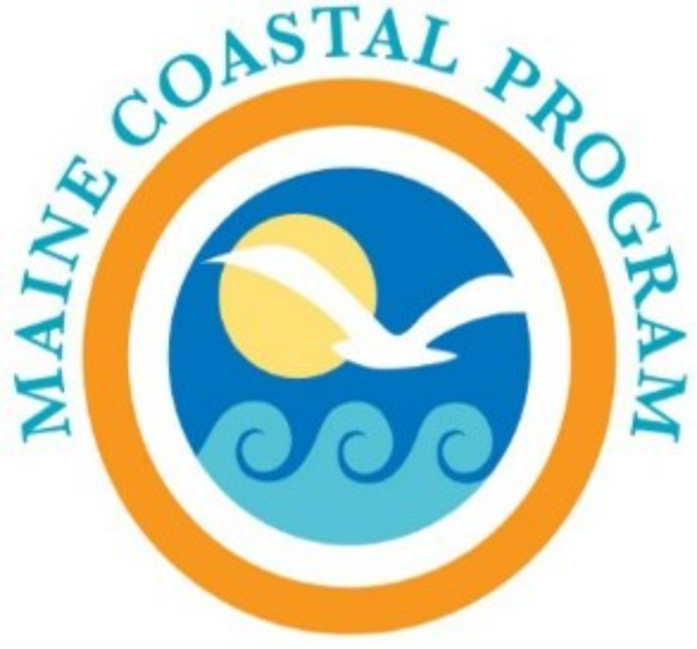 Logo of the Manatee Coastal Program featuring a white bird flying over stylized blue waves with a yellow sun in the background, enclosed by an orange circle with the text "Manatee Coastal Program" around it.