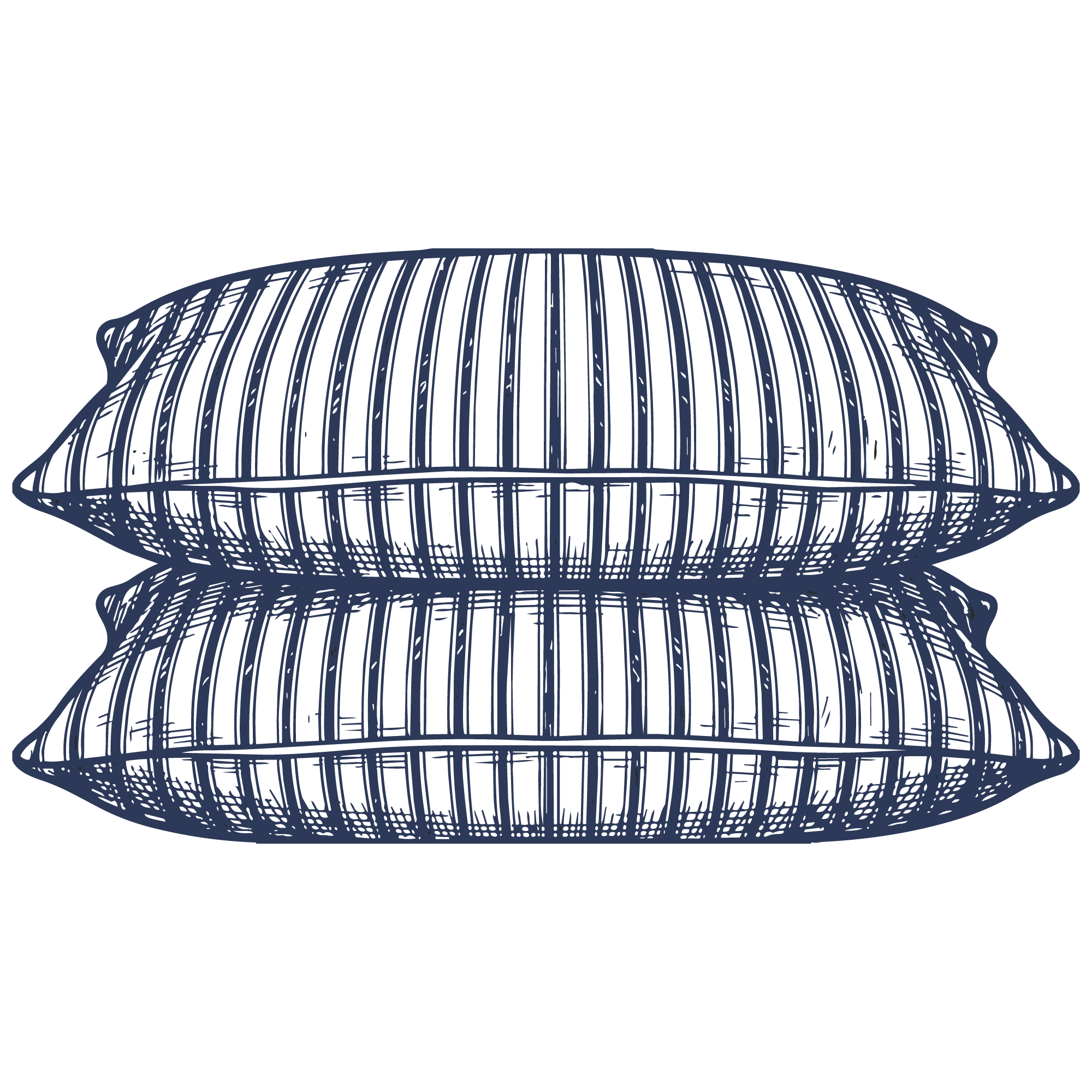 line drawing of ticking striped pillows stacked.