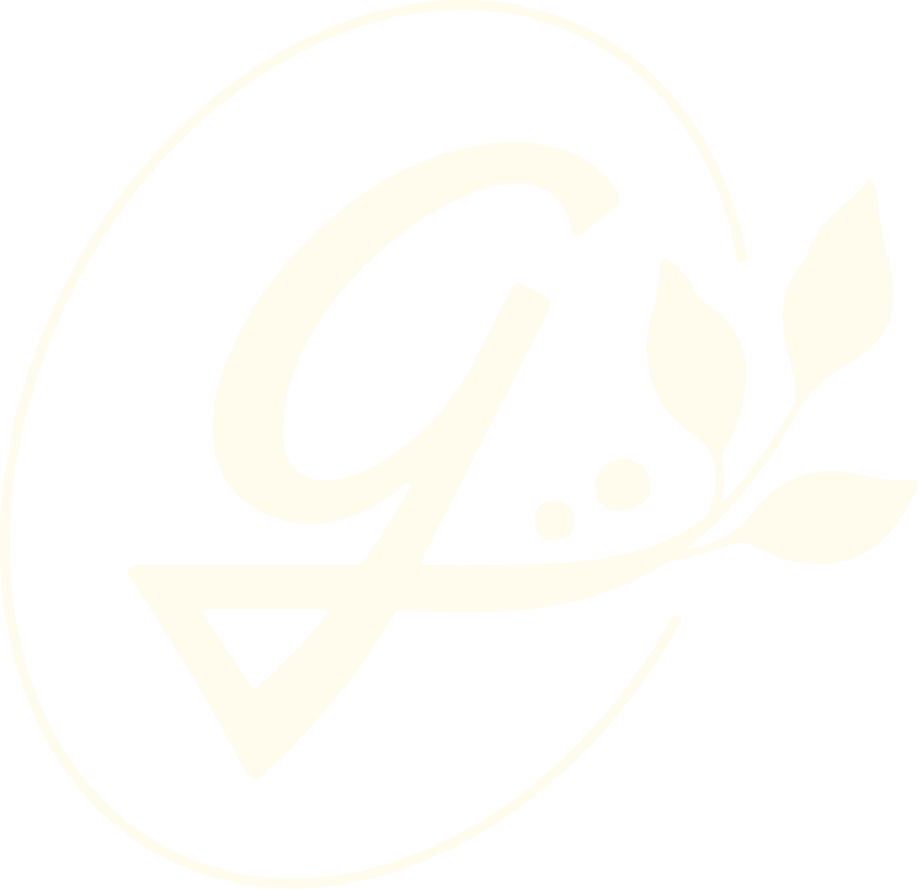 cream colored G monogram with sprig