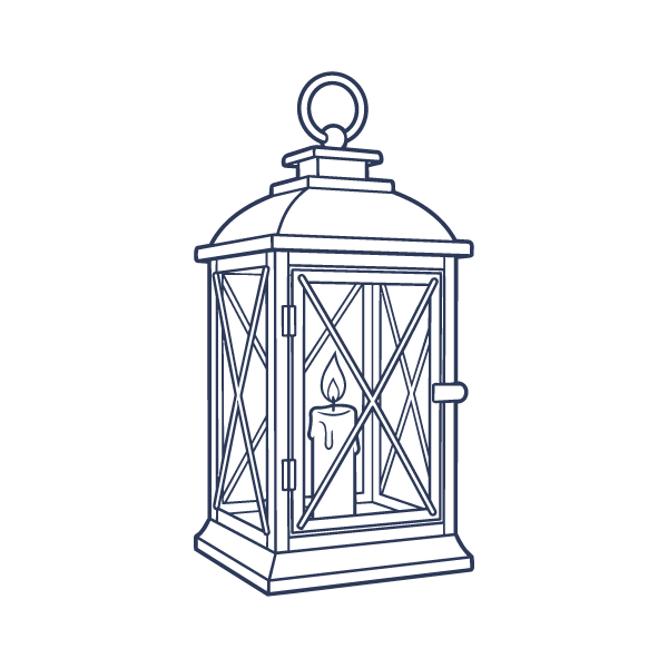 Line drawing of a lantern with a candle inside.