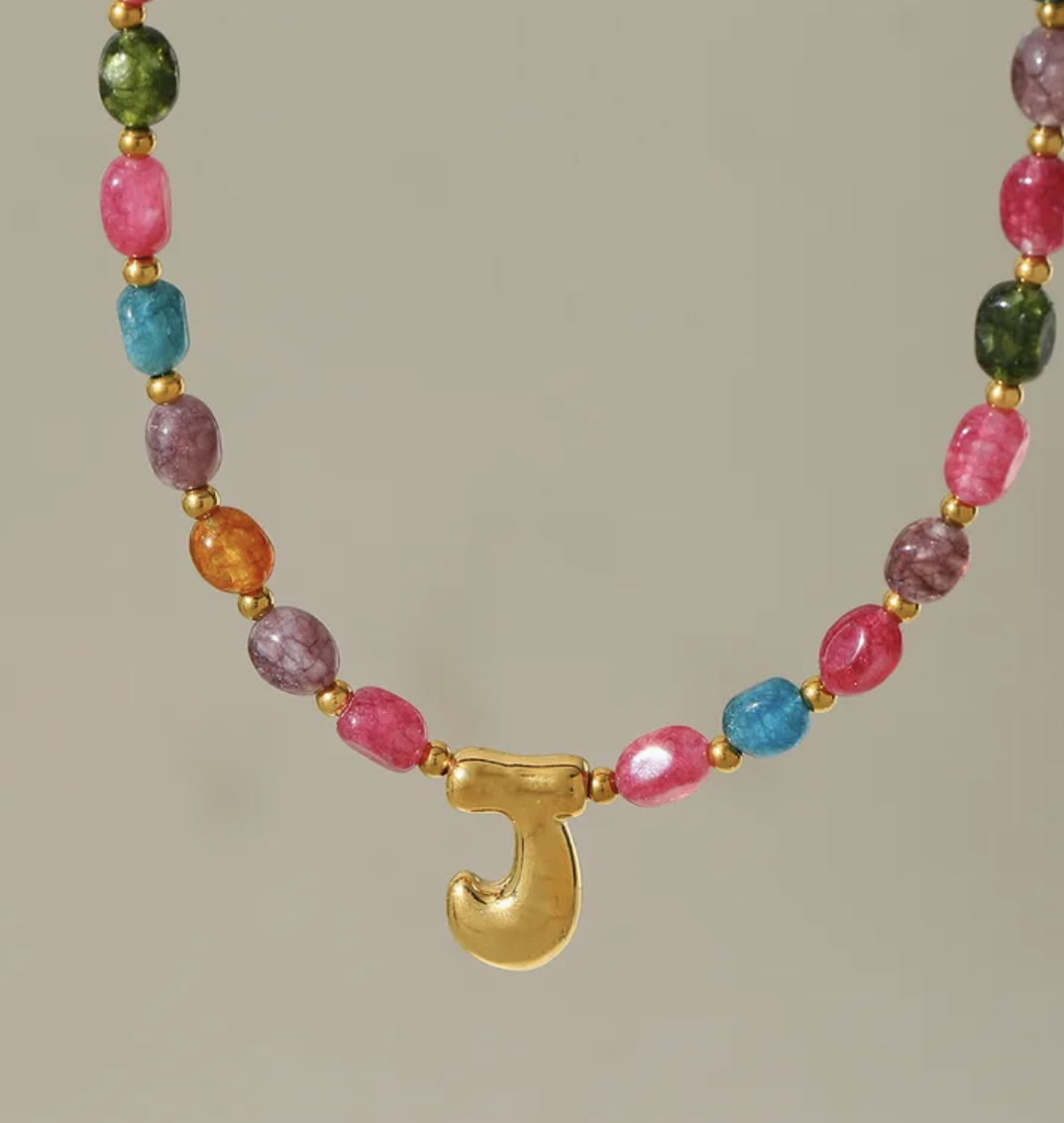 initial stone bead necklace