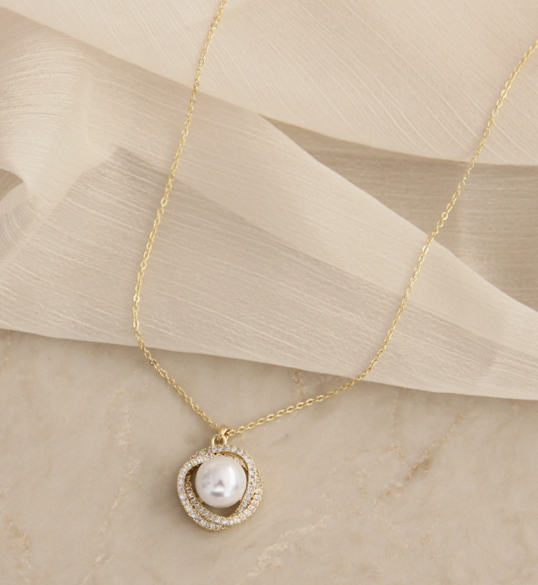pearl cz halo necklace
