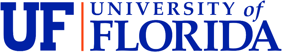 Logo of the University of Florida in blue and orange.