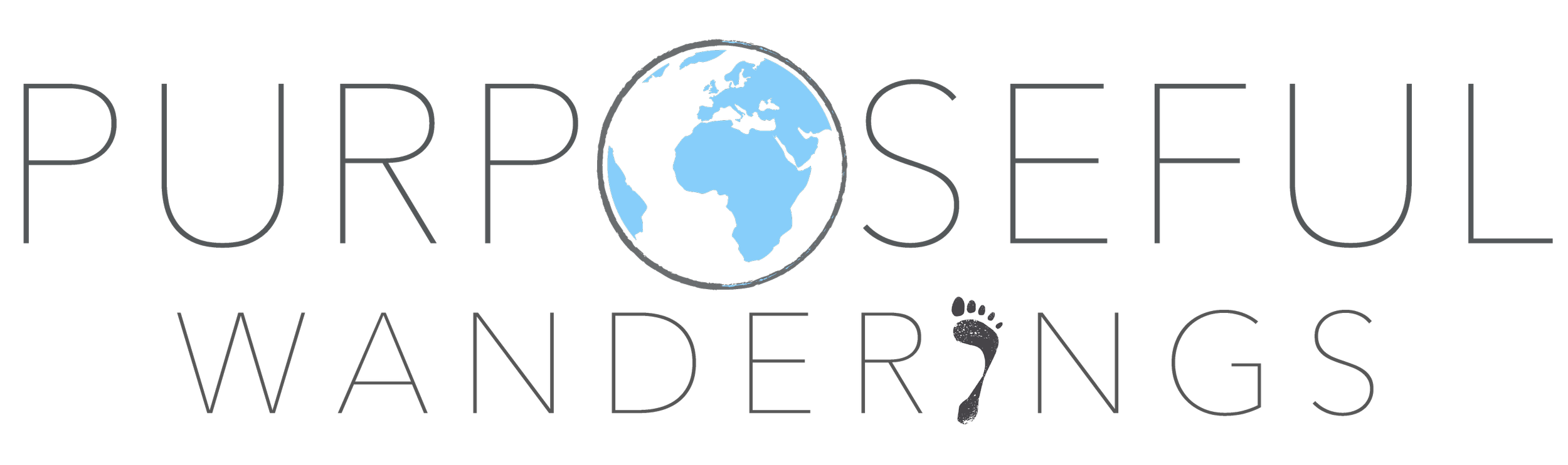 Puroseu Wanderings logo with a stylized globe and footprint in place of the letter 'G'.