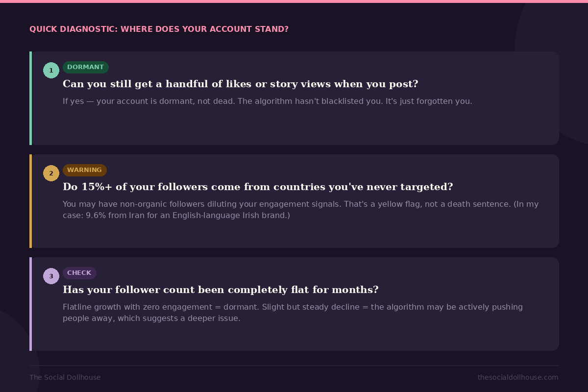 Quick diagnostic to identify dormant deprioritised or dead Instagram account status