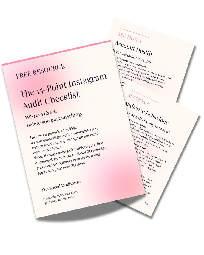 The 15-Point Instagram Audit Checklist — free resource from The Social Dollhouse