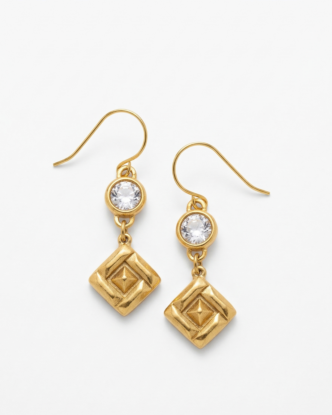 Timeless Gold Diamond-shaped Earrings with Accents