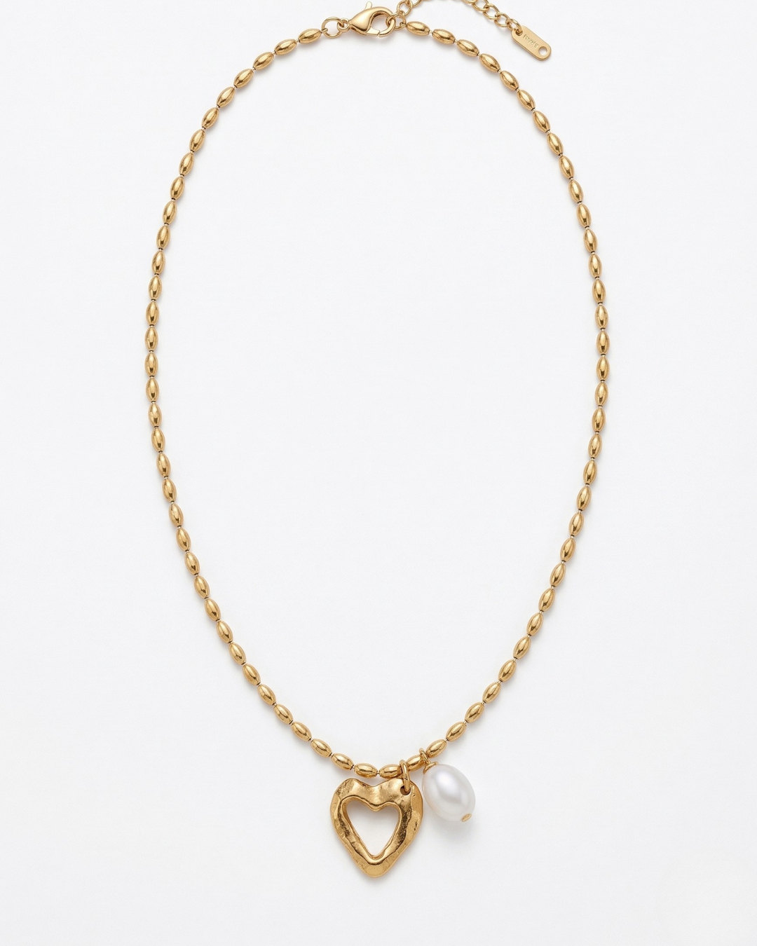 Gold Heart Charm Necklace with Pearl Accent