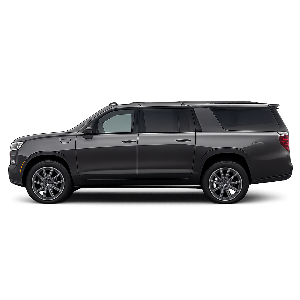 Side view of a dark gray SUV with tinted windows and alloy wheels