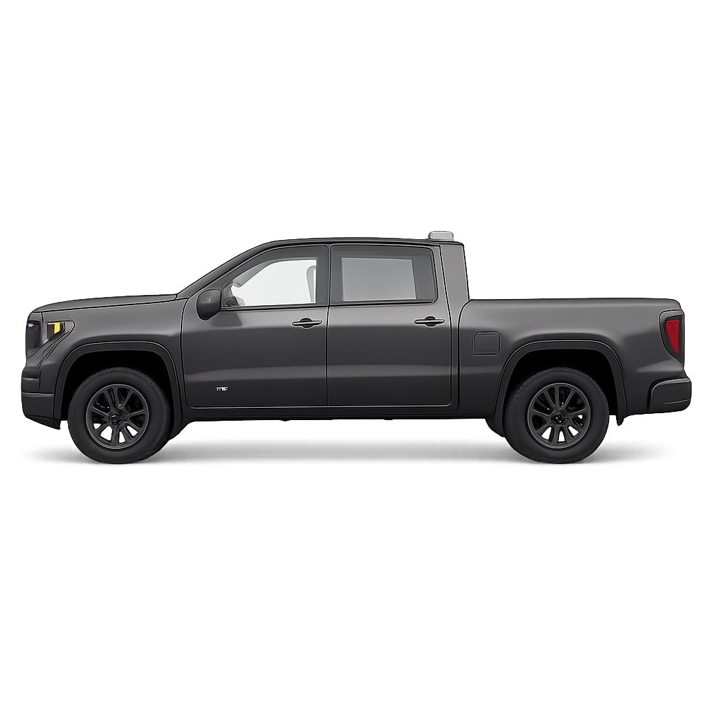 A side view of a black pickup truck.