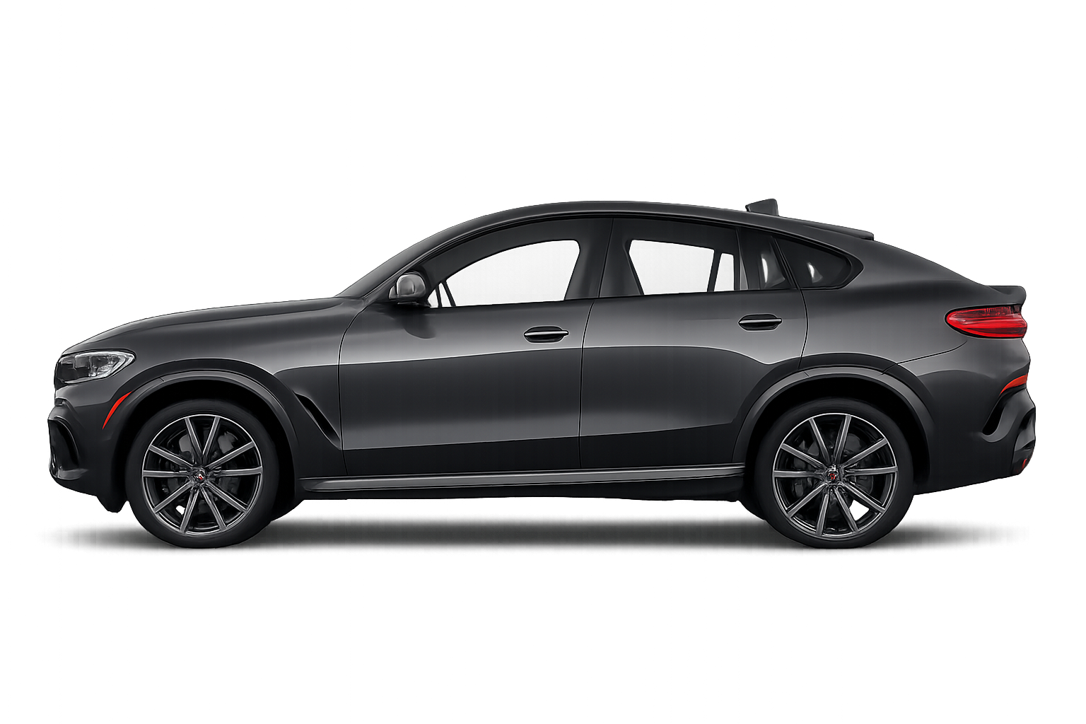 Side view of a black luxury SUV parked against a colorful, digitally distorted background.