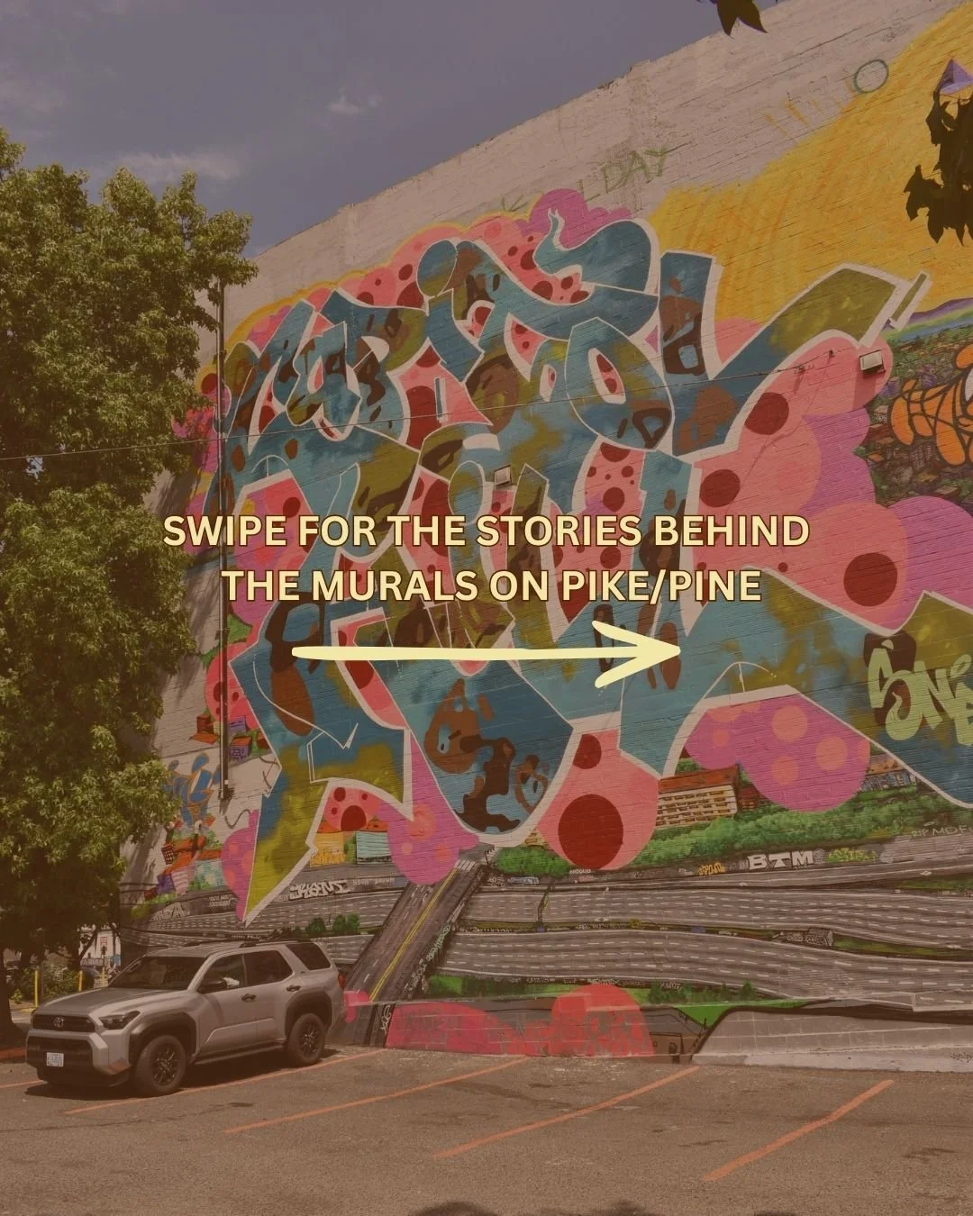 The stories behind the murals of Pike/Pine 📍 

From Paint The Block's celebration of Capitol Hill's street art legacy to a tribute honoring a beloved queer icon. 

Swipe through to learn about the stories and artists behind each piece.