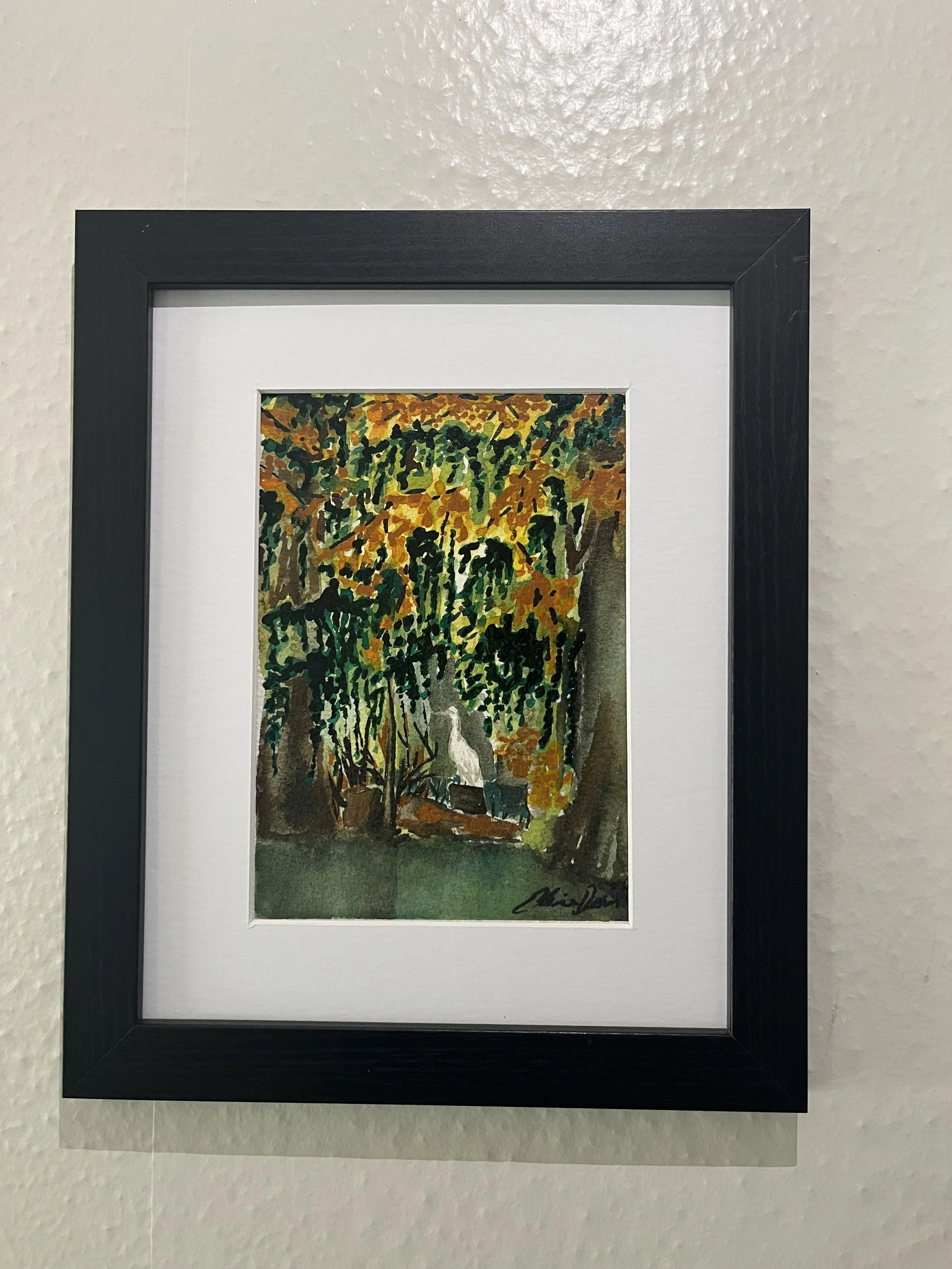 Original Watercolor White Wading Bird Painting, Framed Louisiana-Inspired Landscape Art, Egret Ibis Wall Decor