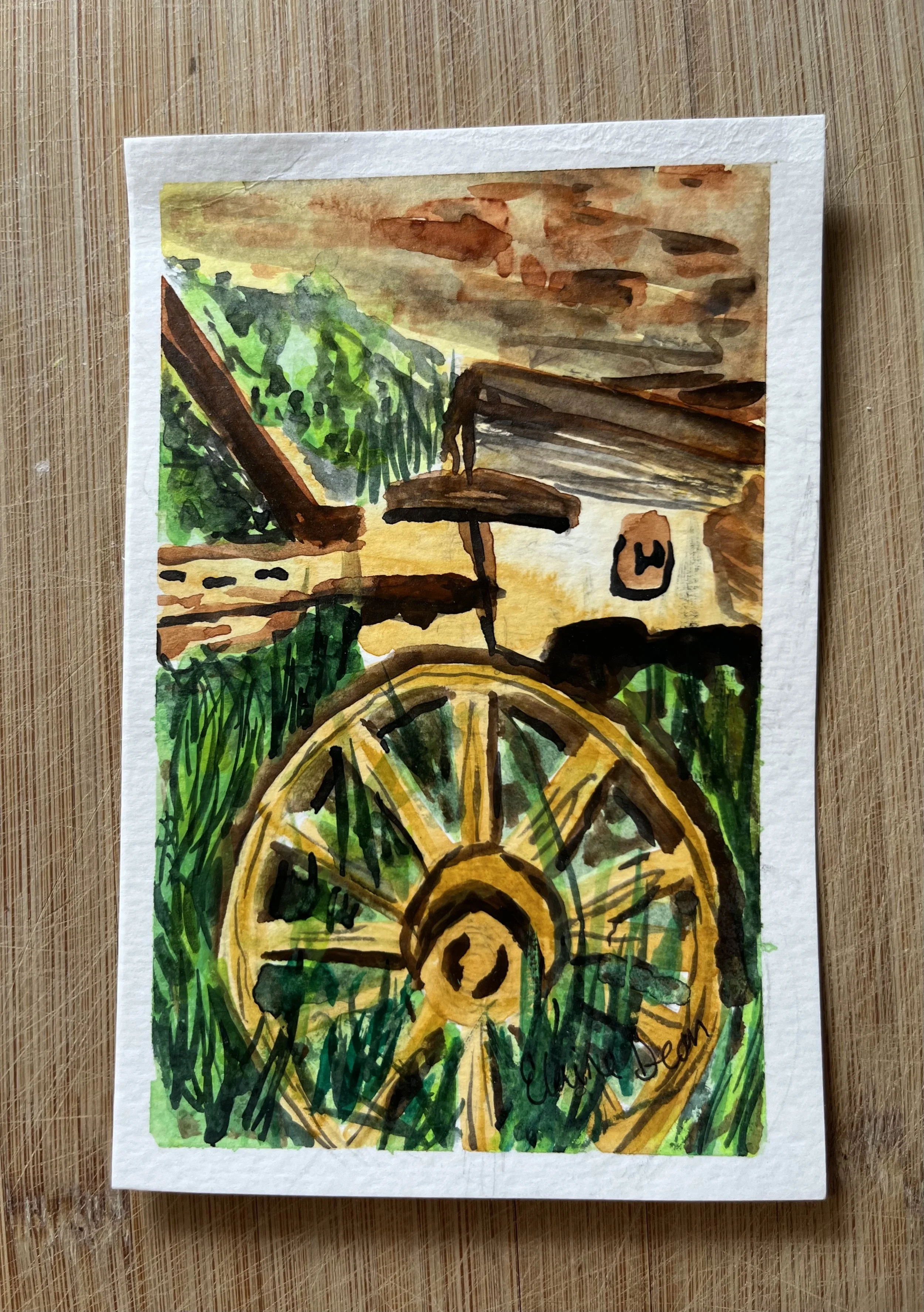 Old Cart Original watercolor and gouache painting