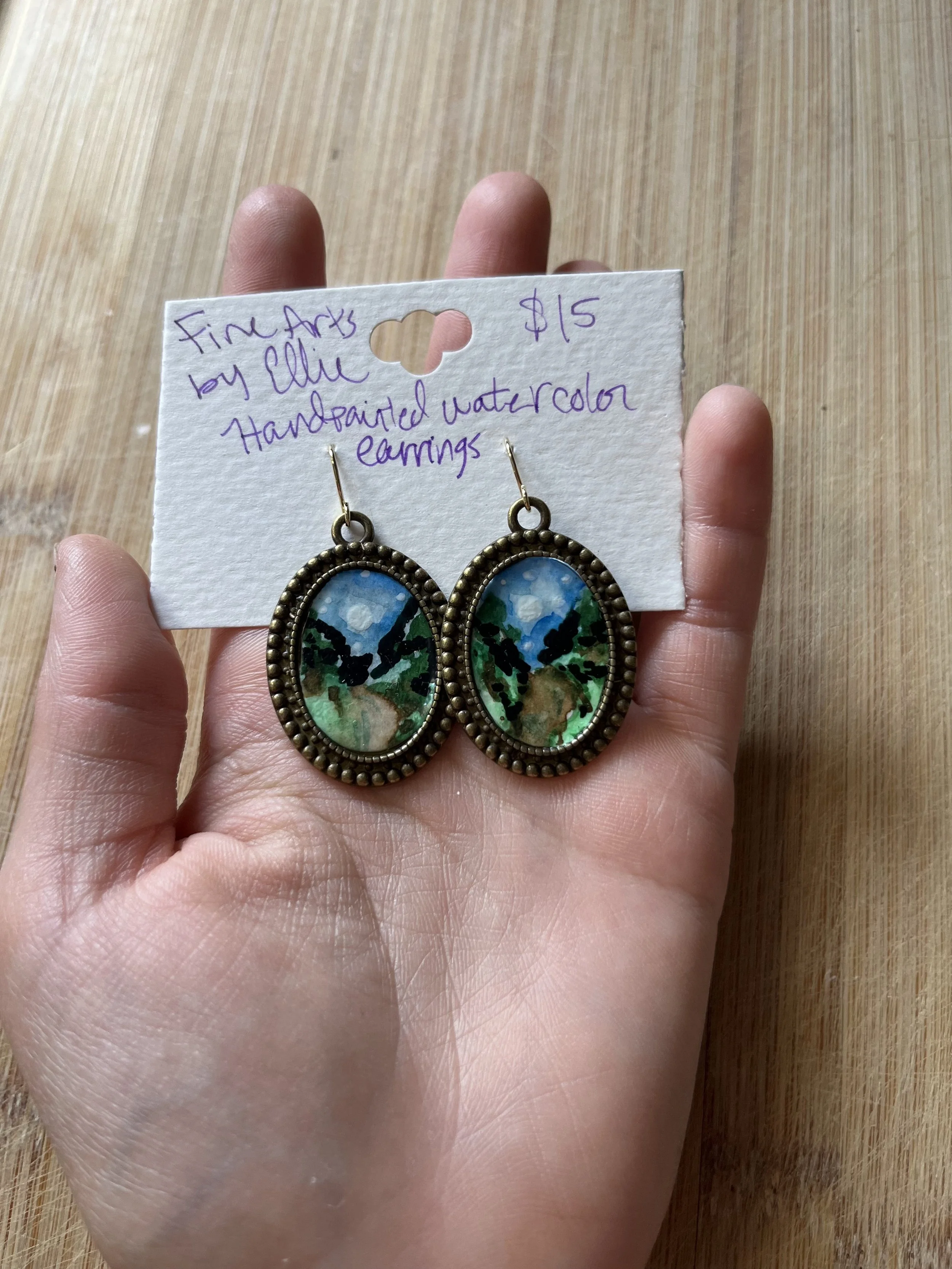 Forest Path design hand painted original art earrings
