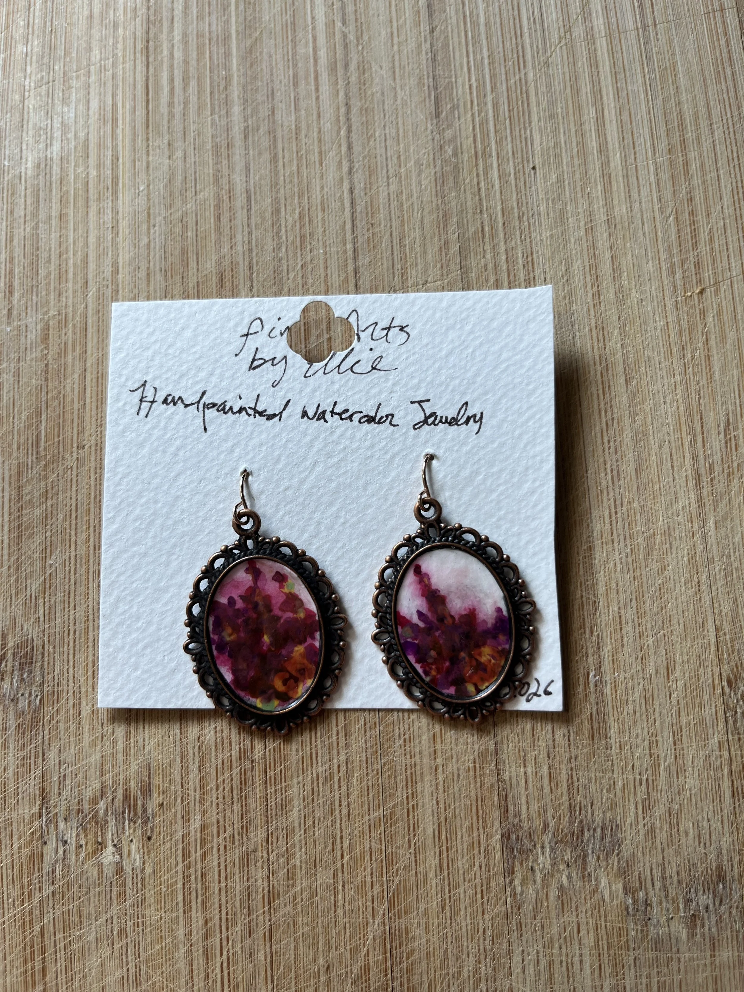 Lavender design hand painted original art earrings
