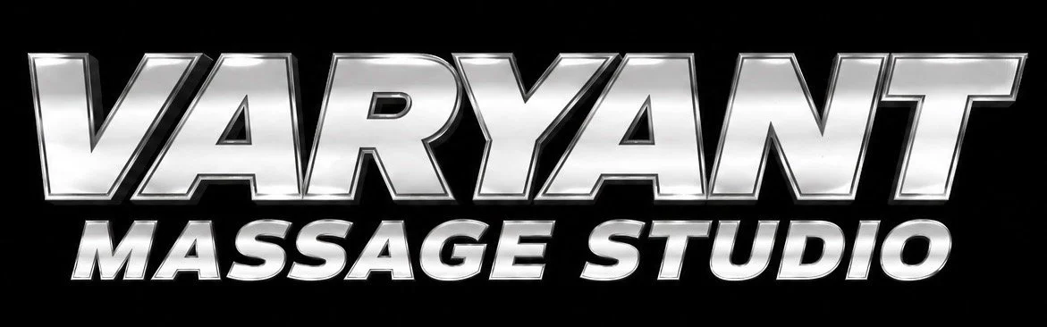 Black background with silver text reading "Varyant Massage Studio" in bold capital letters.