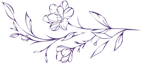 Purple outline of a floral design on a black background