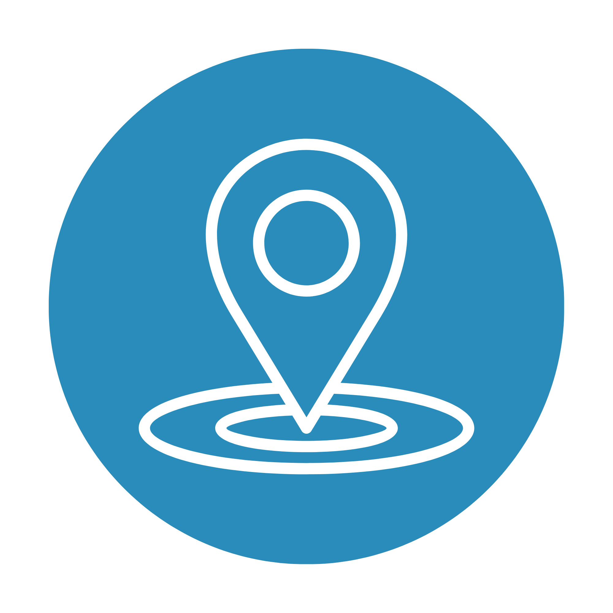 Blue icon with a white location pin symbol over a circular background.