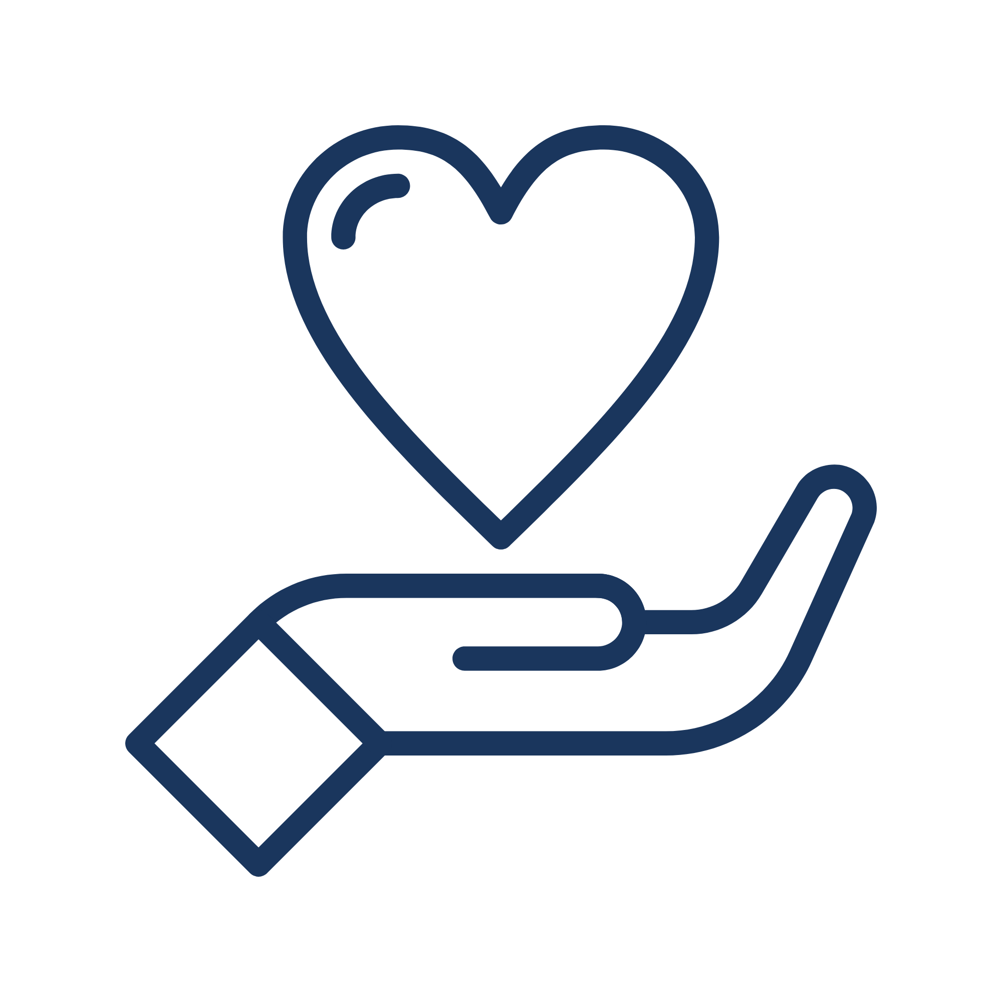 Outline of a hand holding a heart.