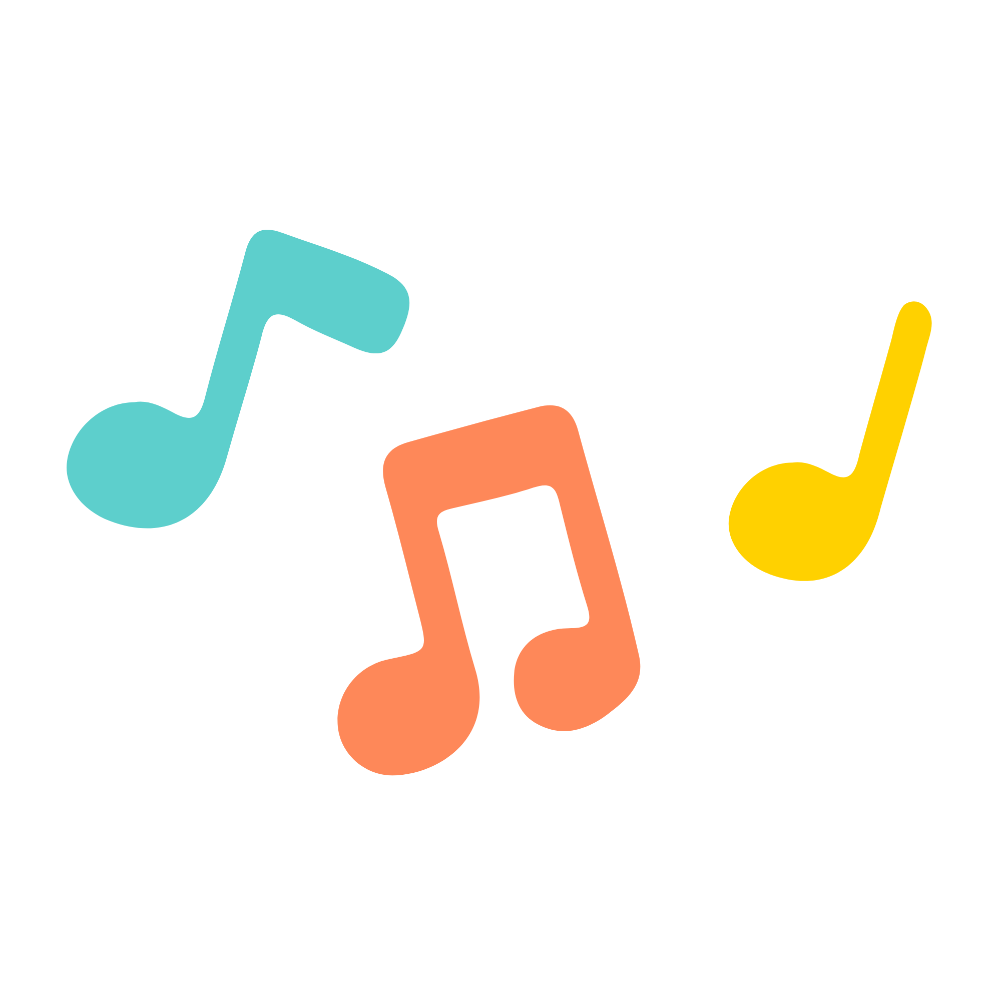 Colorful musical notes on a black background.