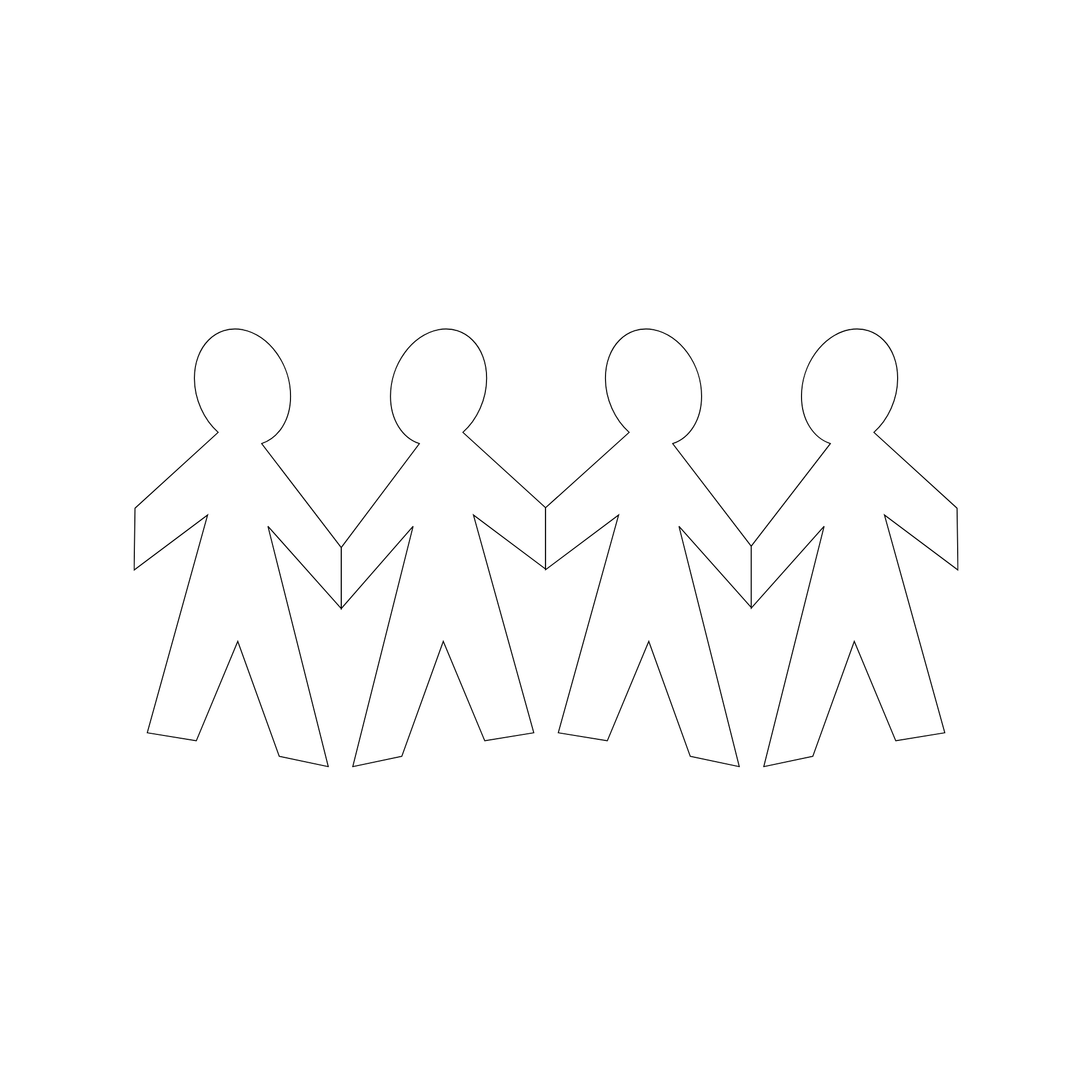 Four white human figures holding hands against a black background.
