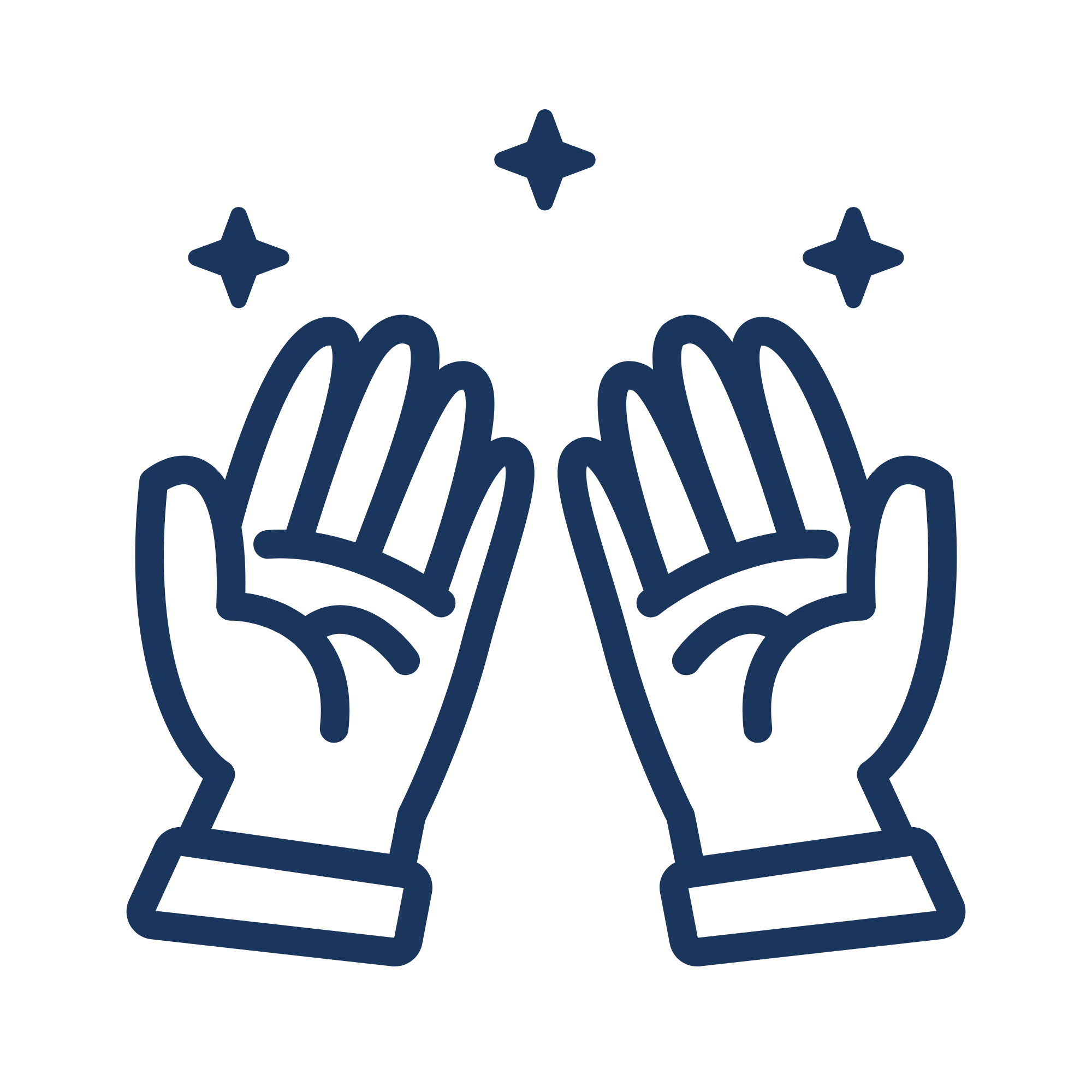 Outline drawing of two hands clapping with three stars above.