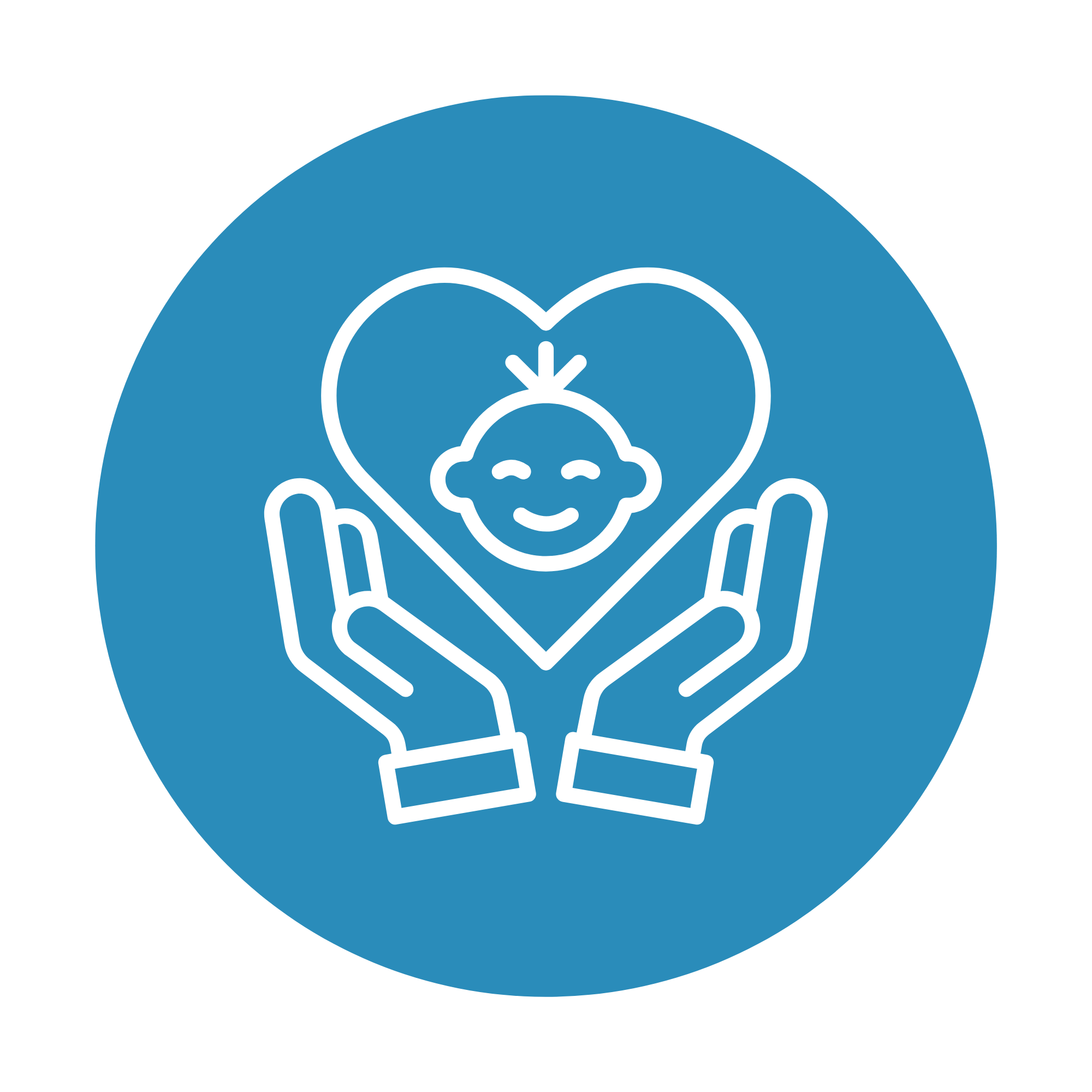 Icon of two hands holding a heart with a smiling baby's face inside the heart.