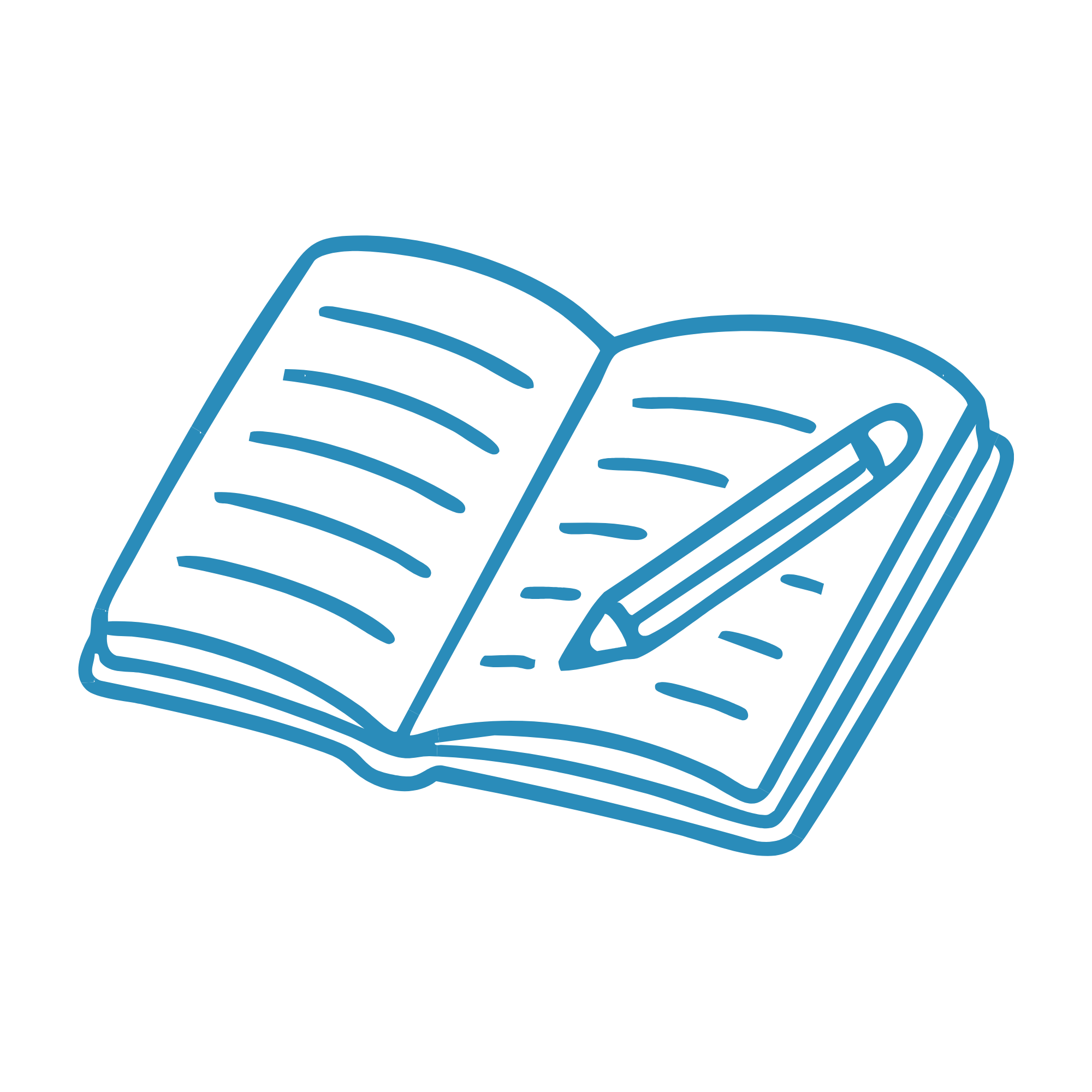Line drawing of an open book with a pencil resting on the pages.