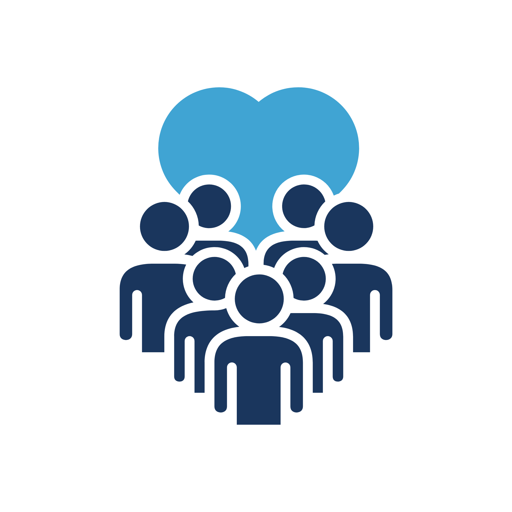 Illustration of a group of people with a large blue circle above them, symbolizing a community or collective.