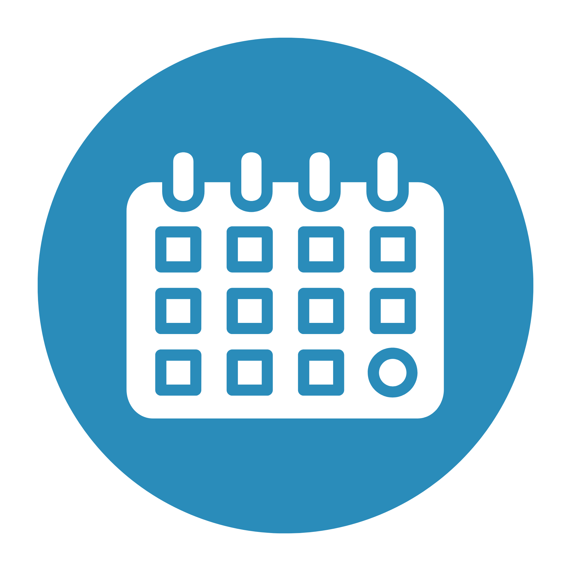 Calendar icon with a blue background and white calendar graphic.