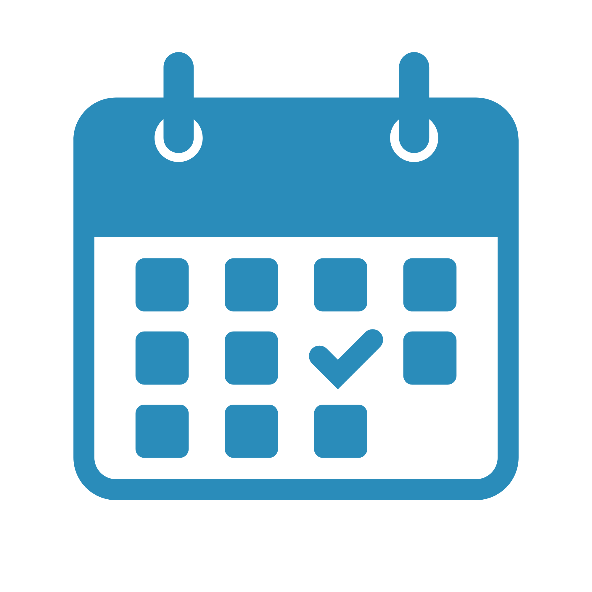 Blue calendar icon with a checked date.