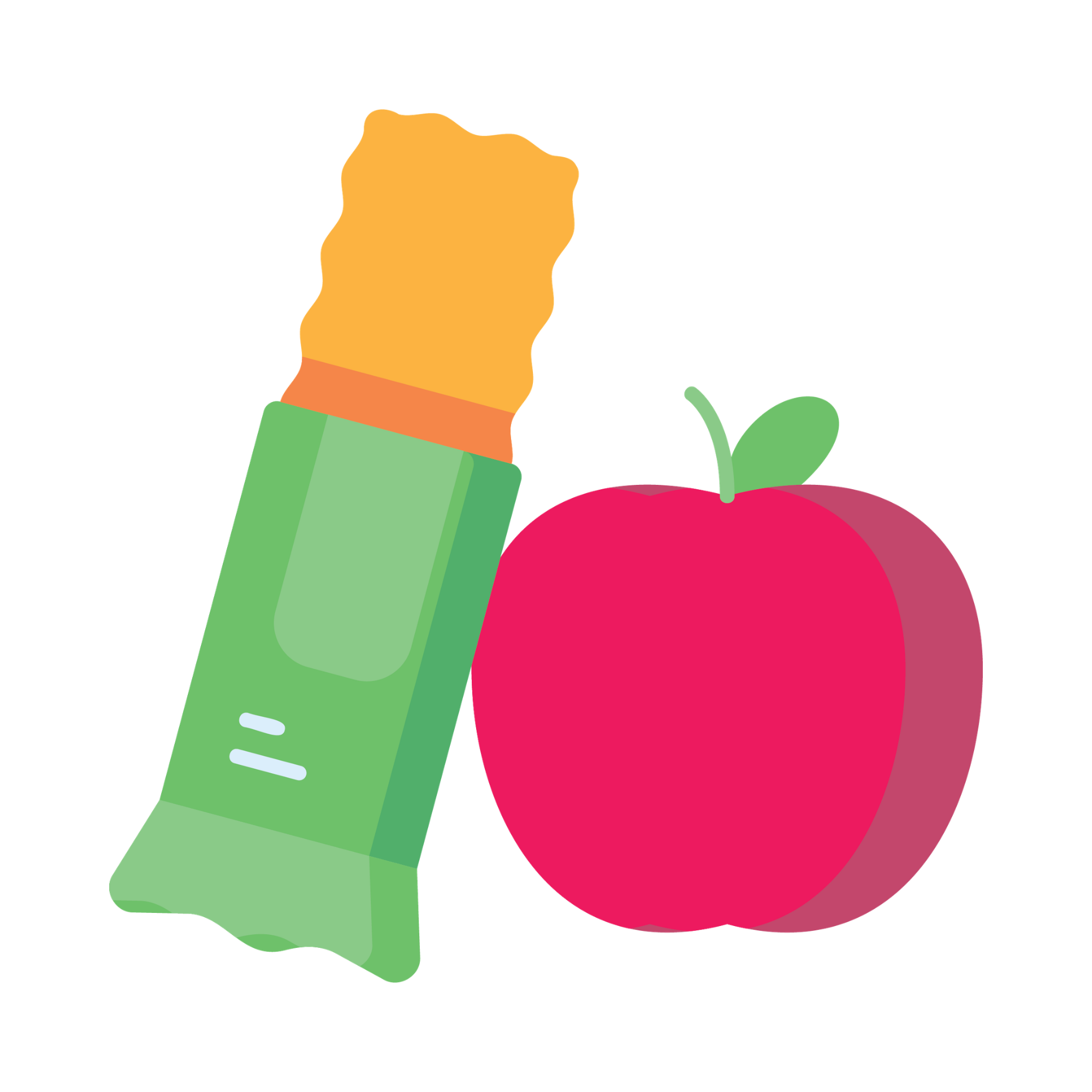 A cartoon image of an apple and a granola bar next to each other.