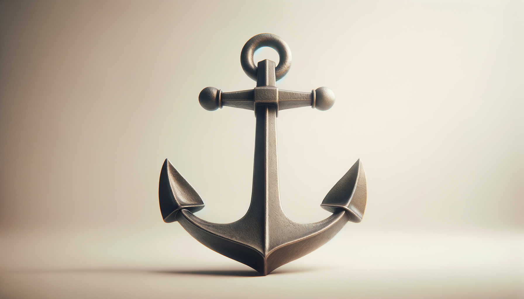 A metallic anchor statue on a light background.