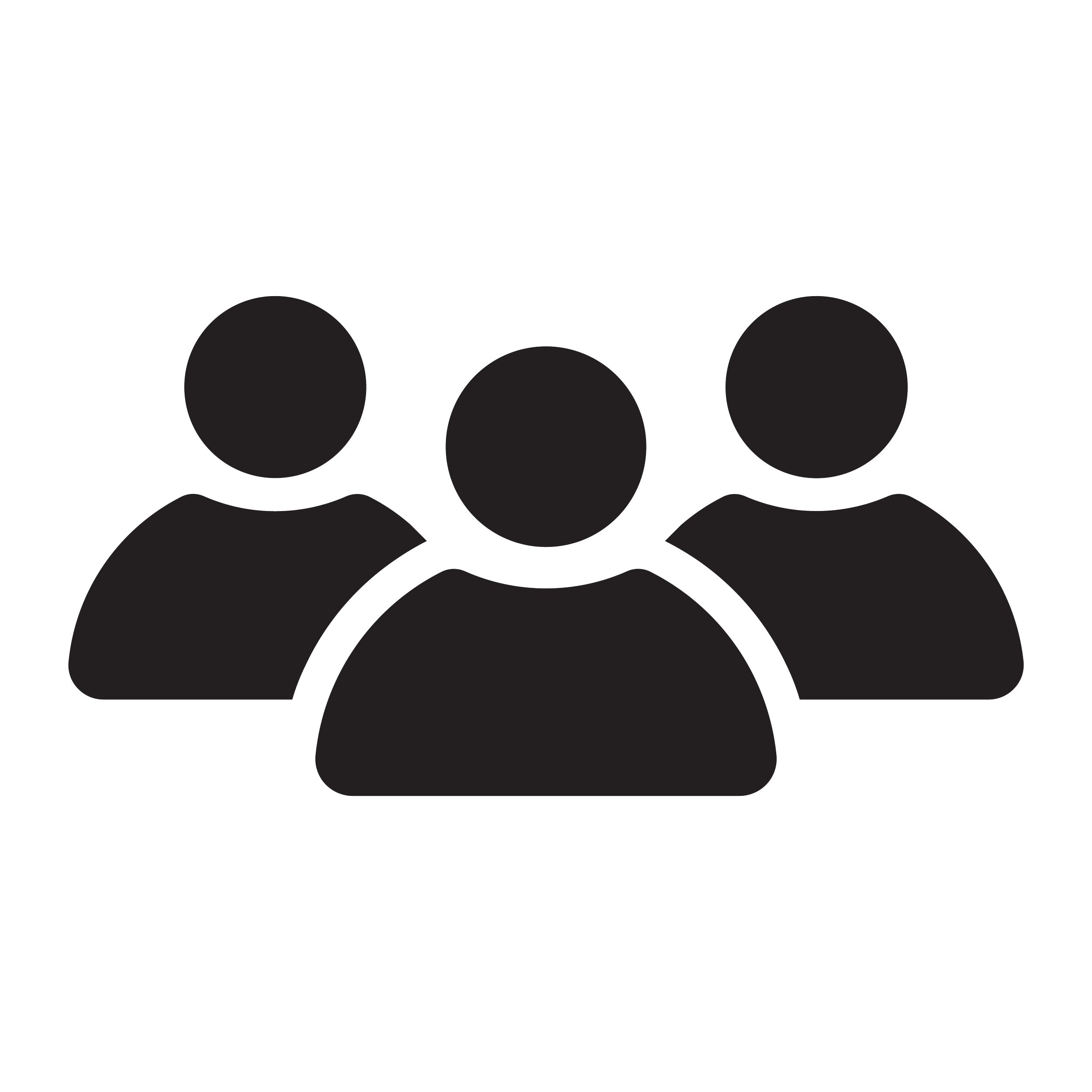 Icon of three black human silhouettes representing a group or team.