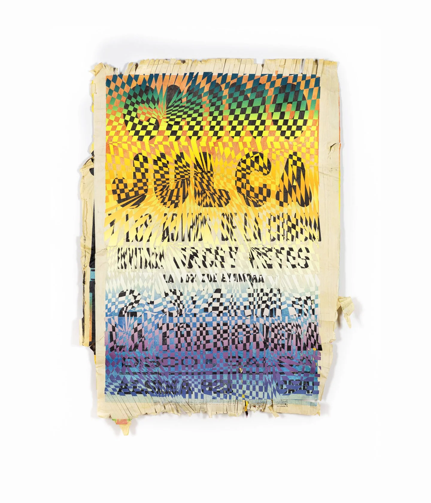 Chino Julca.
Found street-posters from Buenos Aires, monotype on paper, sliced and woven.
44" x 34"