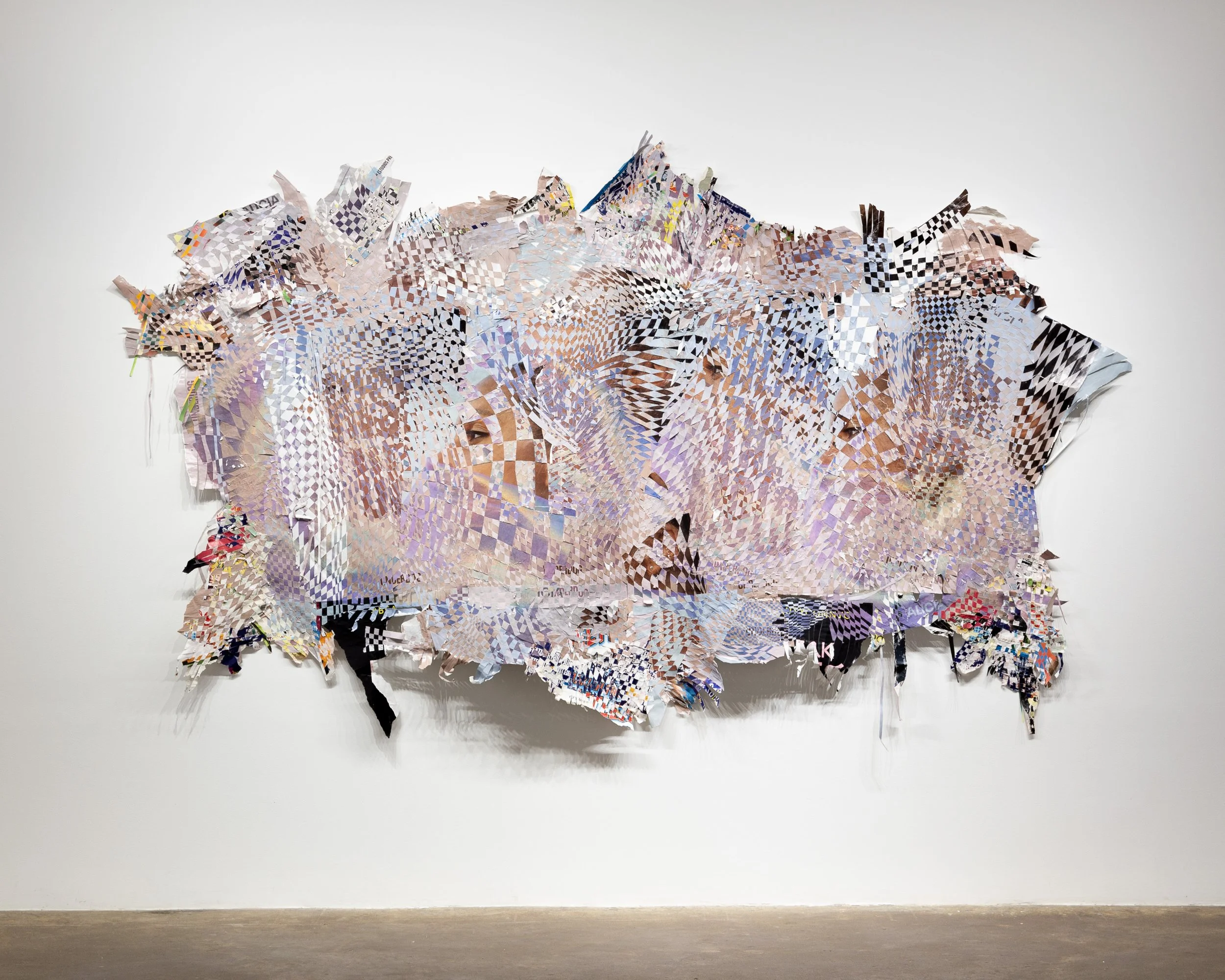 Alicia Keys.
Found street-posters from Philadelphia, sliced and woven. 
72" x 119"
