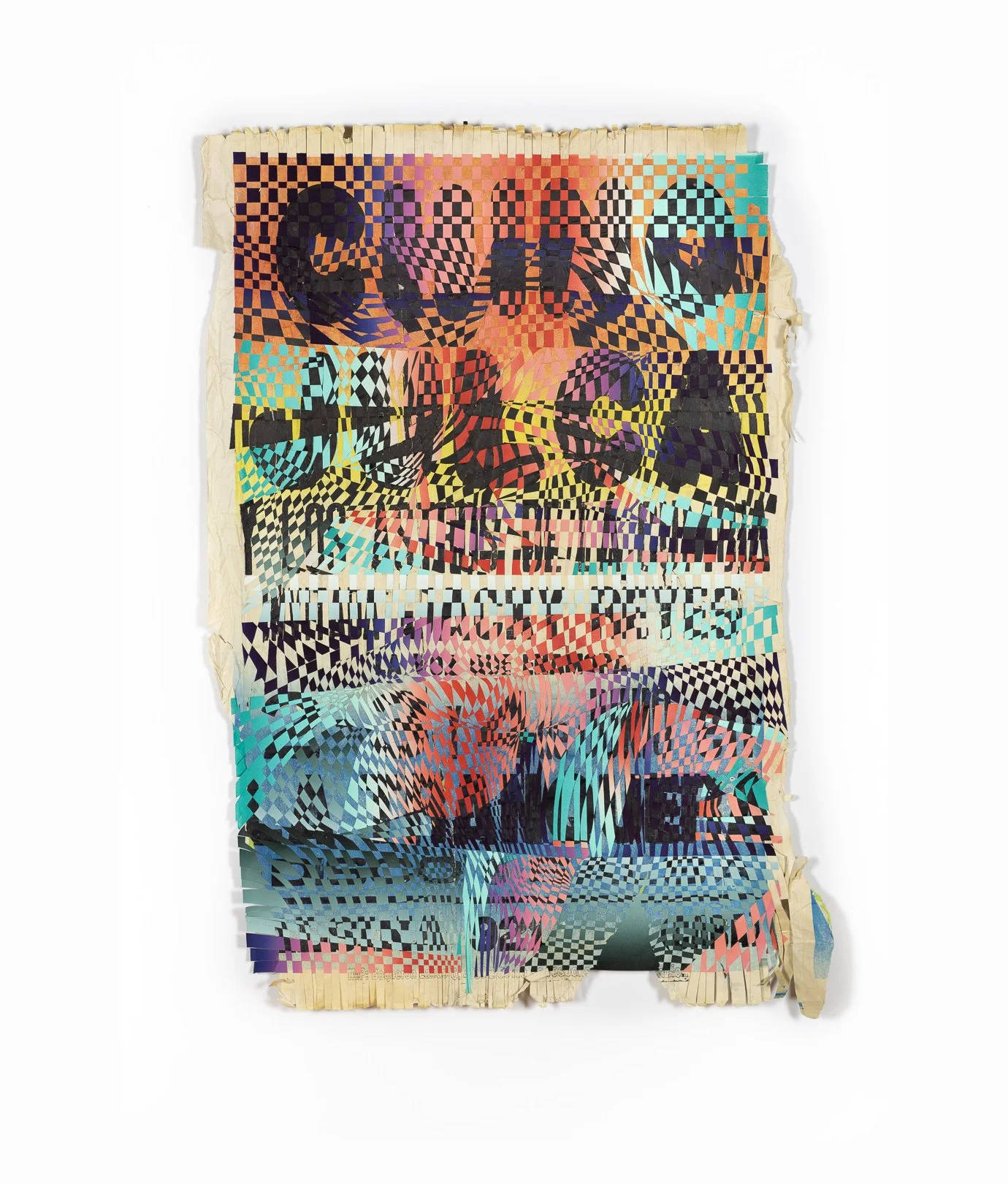  Chino Julca No. 2.
Found street-posters from Buenos Aires, monotype on paper, sliced and woven.
44" x 31"