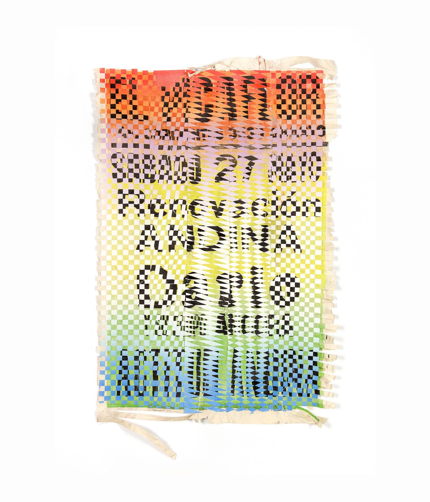 El Picaflor.
Found posters from Buenos Aires, monotype on paper, sliced and woven.
44" x 30"