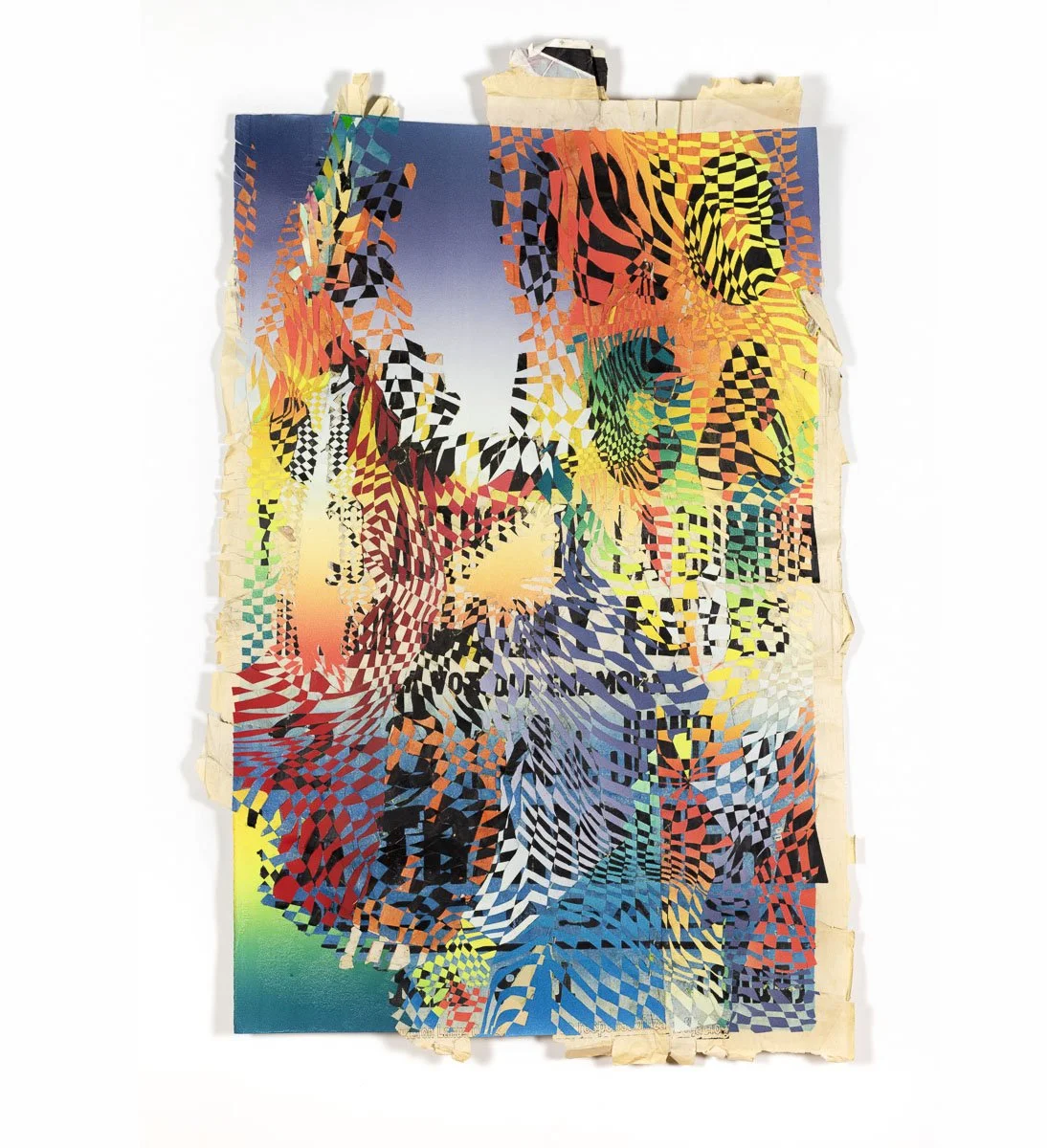 Chino Julca No. 4.
Found street-posters from Buenos Aires, monotype on paper, sliced and woven.
45" x 30"

