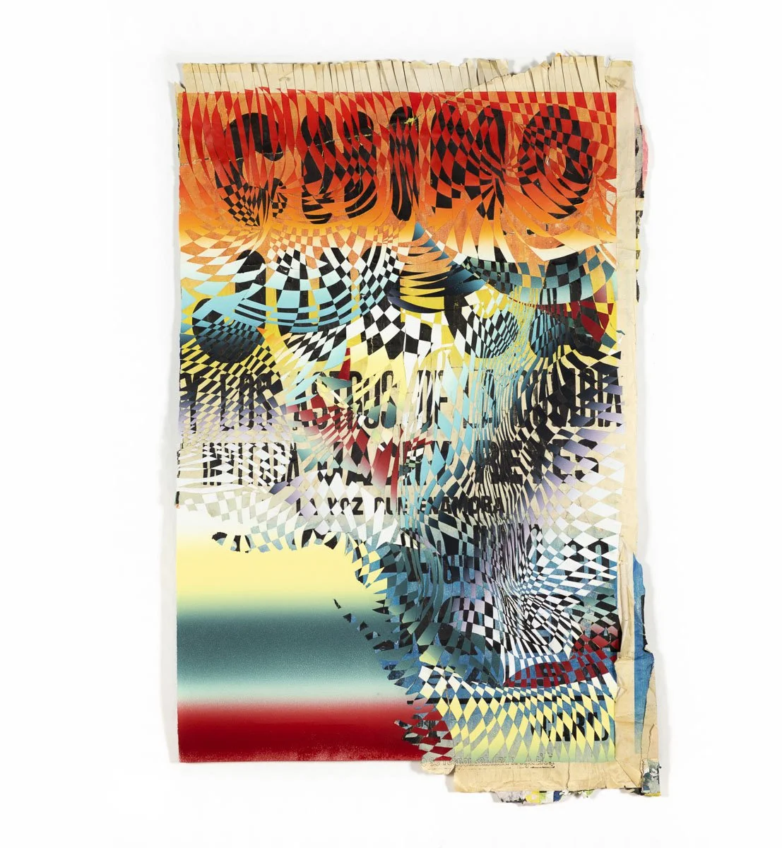 Chino Julca No. 3.
Found street-posters from Buenos Aires, monotype on paper, sliced and woven.
44" x 30"