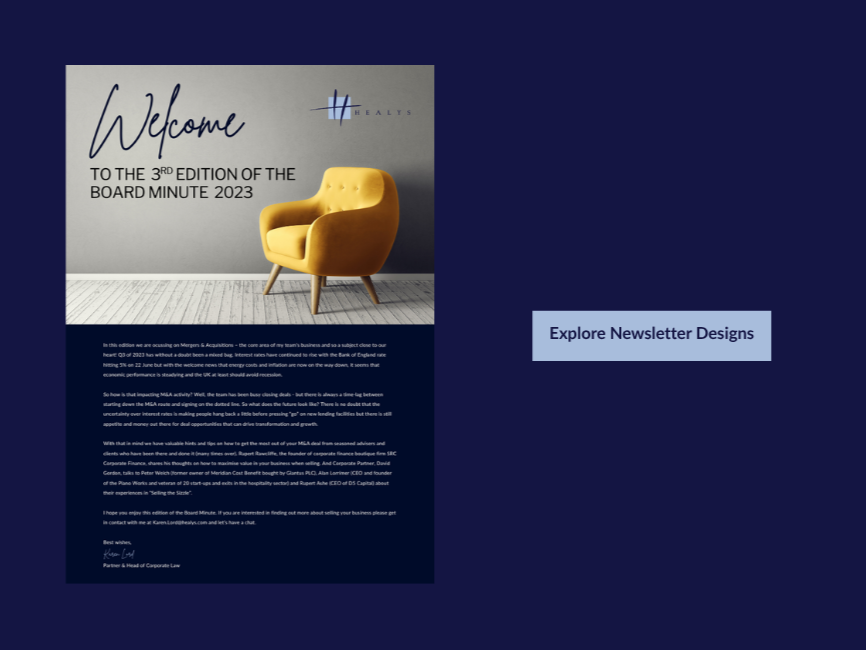 Quarterly newsletters designed and distributed as part of an ongoing communications programme. This included managing contact lists, coordinating campaign delivery, reporting on performance, and presenting insights internally. I also led the rollout 