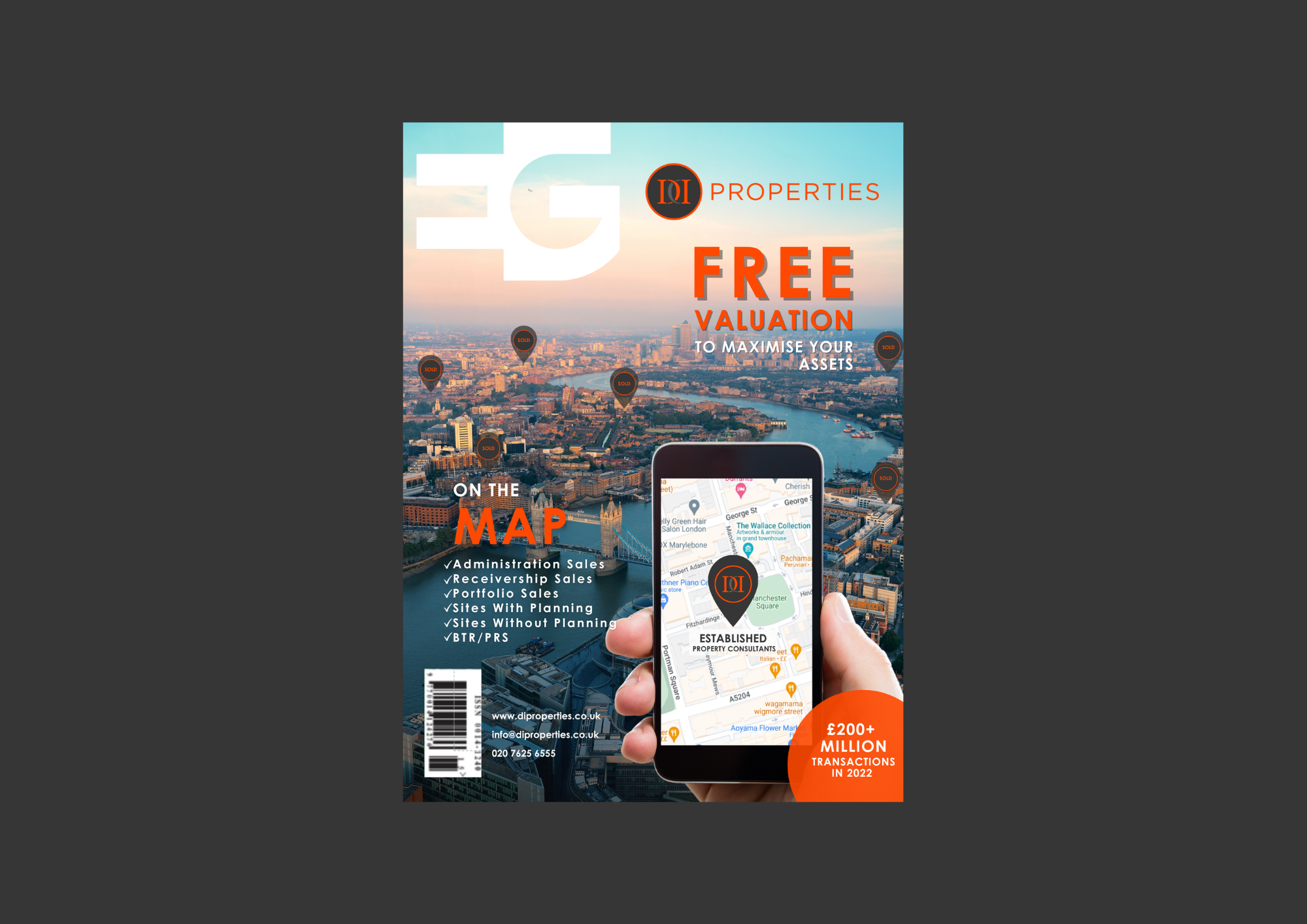 Lead generation advertisement created for DI Properties for placement in EG Magazine, promoting a free property valuation service to a targeted commercial audience.

Designed to capture attention and drive response, the layout combines bold visual ex
