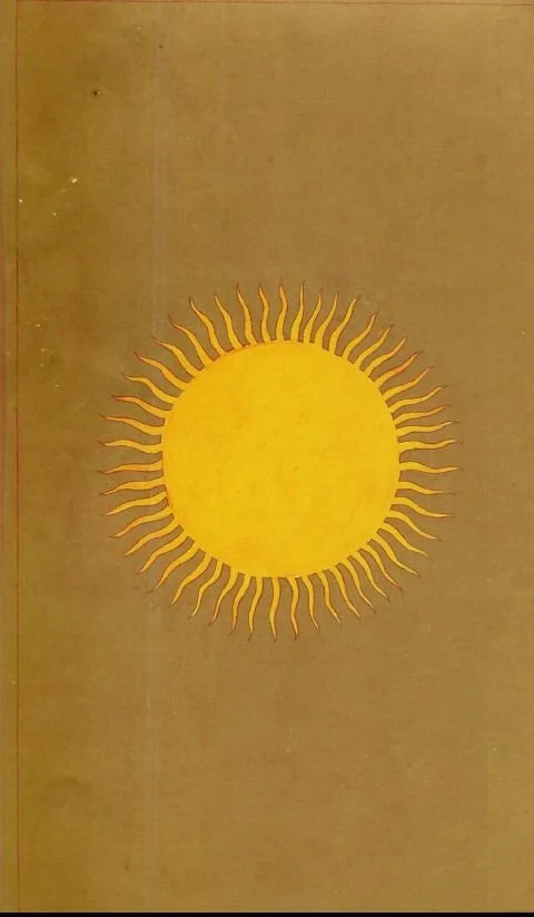 Vintage-style sun illustration in warm ochre tones inspired by Mediterranean symbolism and natural elements.